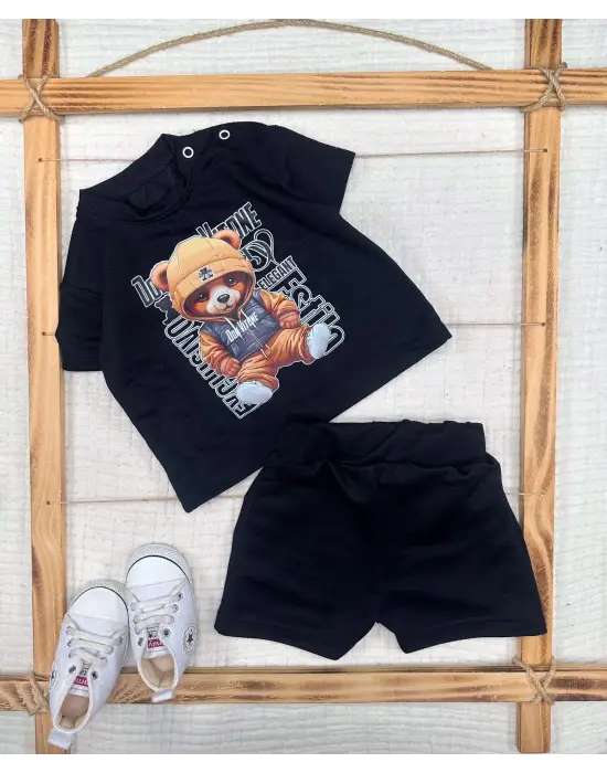 Yumuşak Kumaşlı Dansçı Ayıcık Baskılı 2li Bebek Takımı