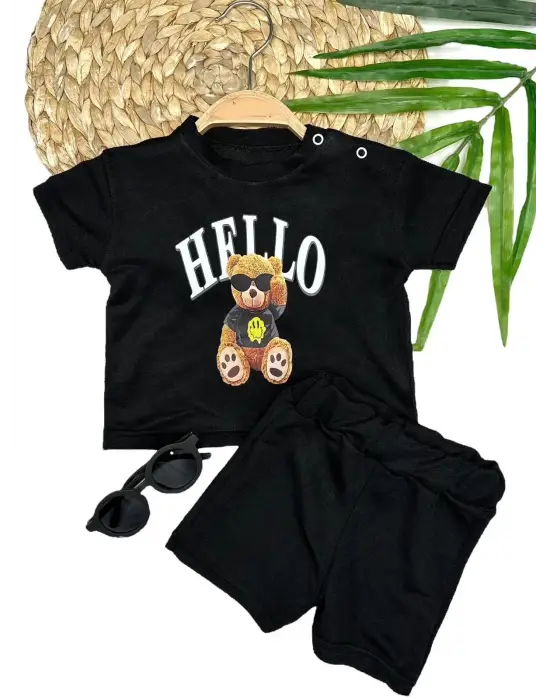 Şirin Gözlüklü Ayıcık Baskılı Erkek Bebek Takımı