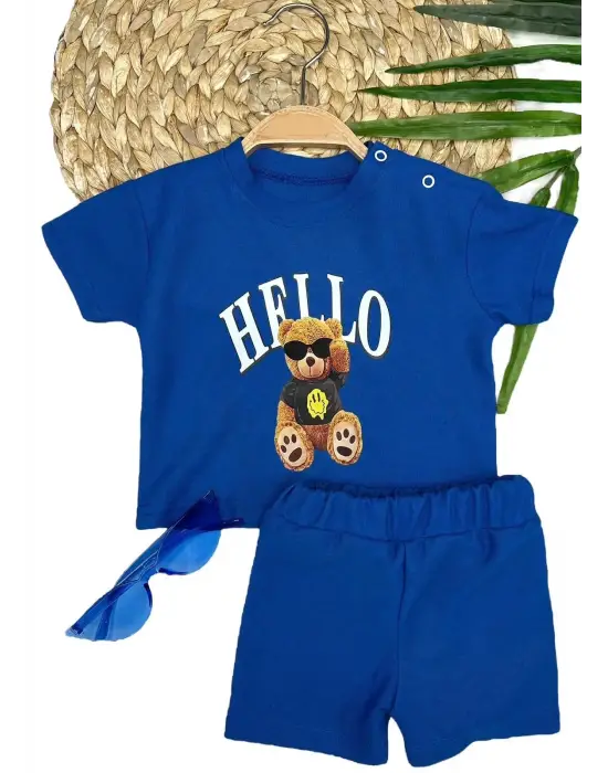 Gözlüklü Ayıcık Baskılı Tişört Erkek Bebek Takımı