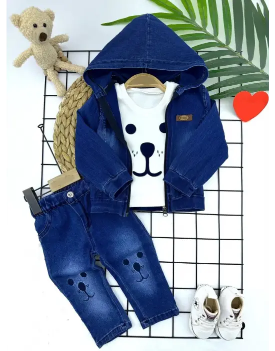 Modern Bebek Erkek Takımı Uzun Kol Sweatli Mavi