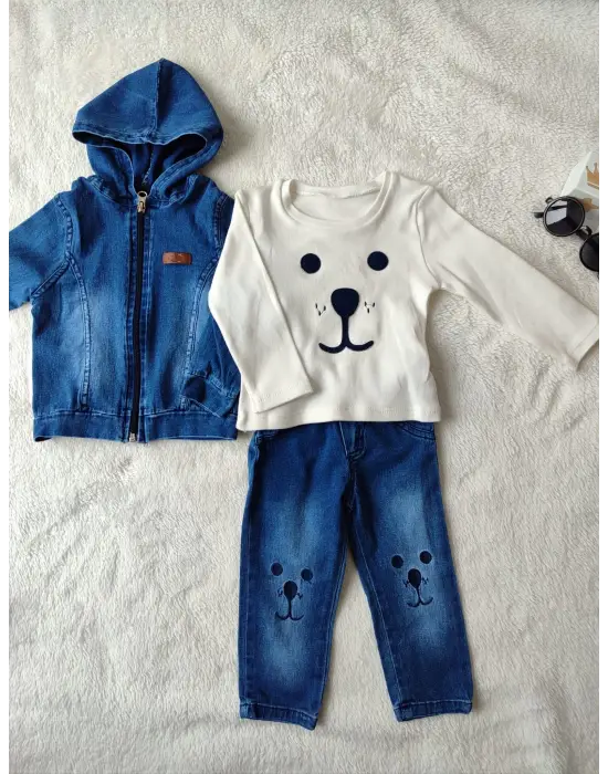 Modern Bebek Erkek Takımı Uzun Kol Sweatli Mavi