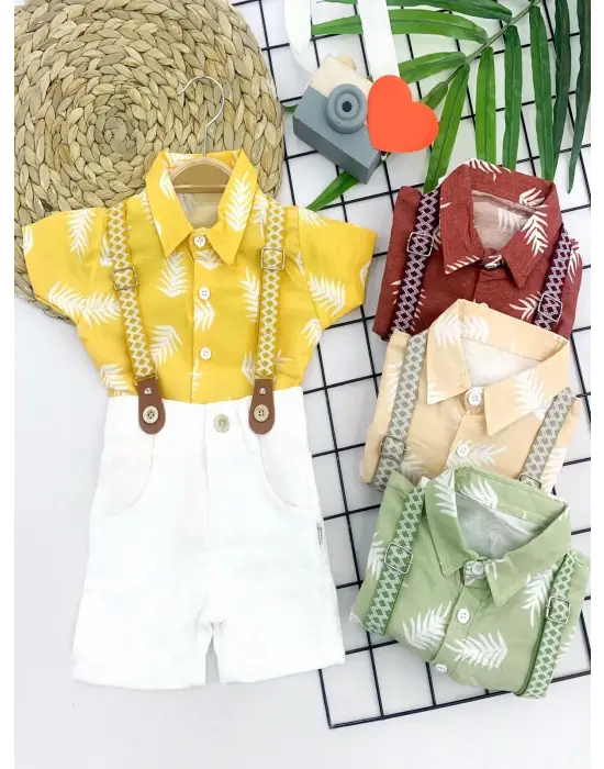 Özgün Hawai Gömlek Bej Bebek Takımı