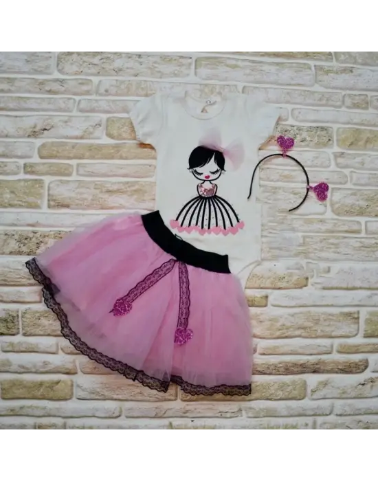 Zarif Taçlı Kız Bebek Takımı Lila