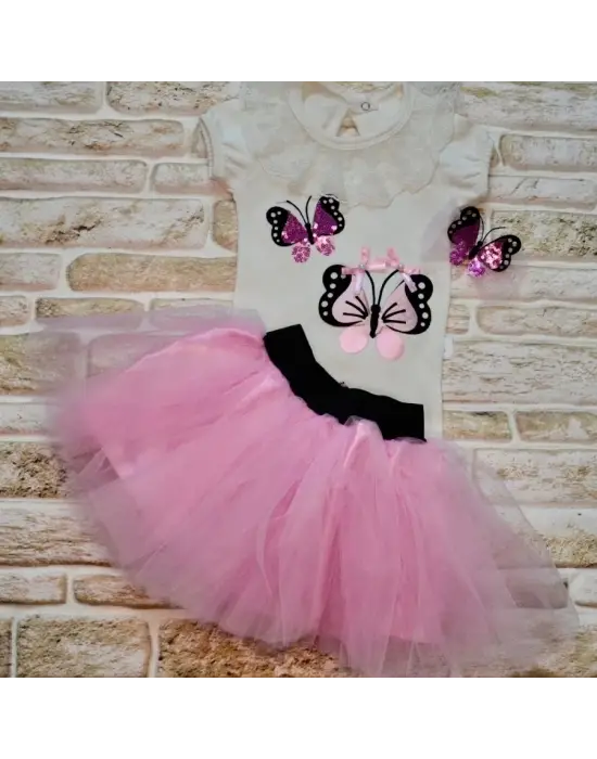 Asil Nakışlı Tütü Etek 3lü Kız Bebek Takımı