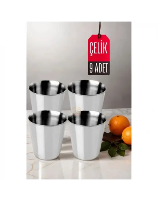 9 LU Paslanmaz Çelik Bardak – Kamp, Piknik ve Mutfak İçin Dayanıklı Metal Bardak