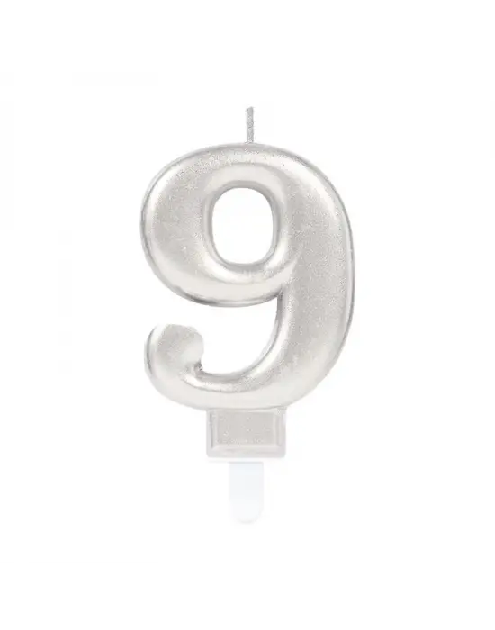 9 Rakam Mum Gümüş Renk