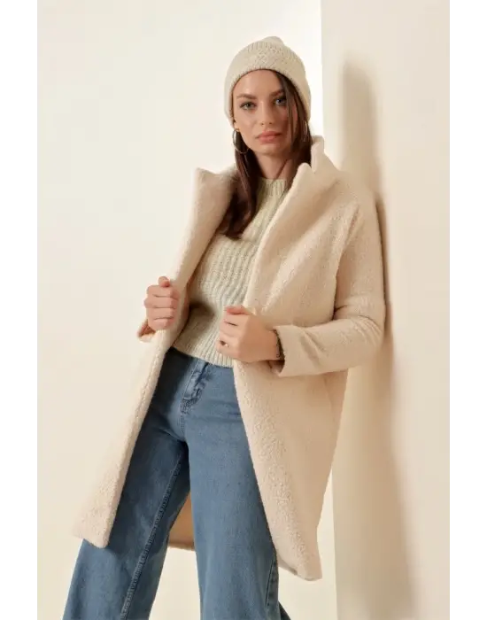 9082 Oversize Kaşe Kaban - Ekru