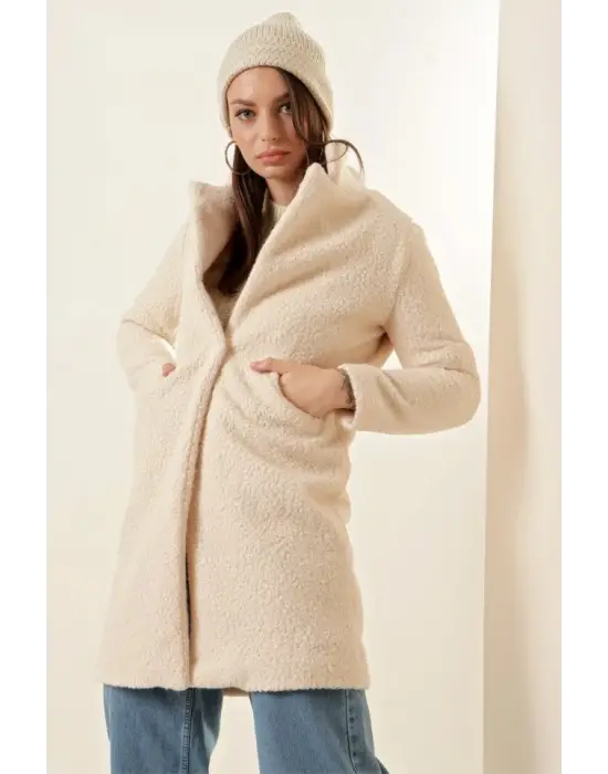 9082 Oversize Kaşe Kaban - Ekru