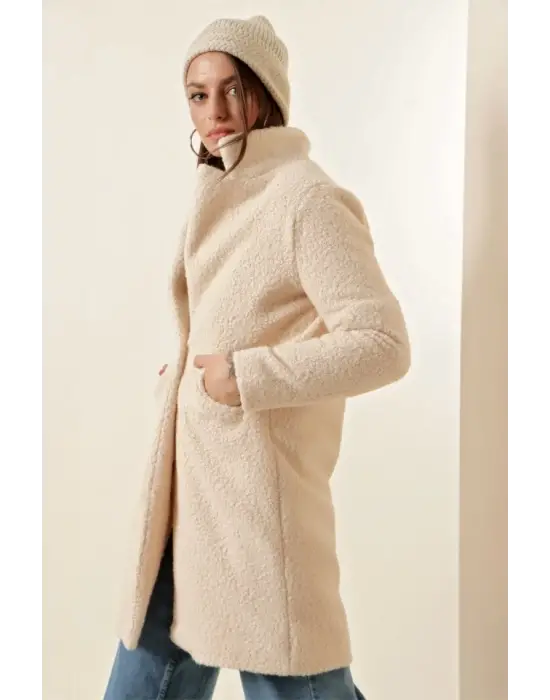 9082 Oversize Kaşe Kaban - Ekru