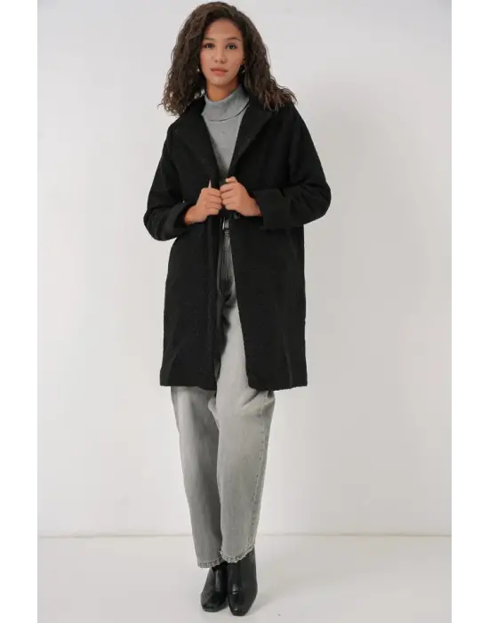 9082 Oversize Kaşe Kaban - Siyah