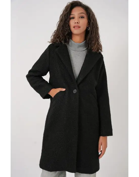 9082 Oversize Kaşe Kaban - Siyah