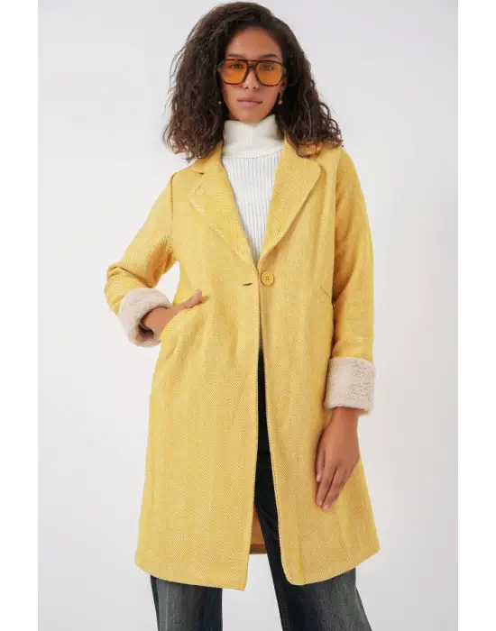 9085 Balık Sırtı Kaşe Kaban - B.Sarı