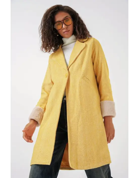 9085 Balık Sırtı Kaşe Kaban - B.Sarı