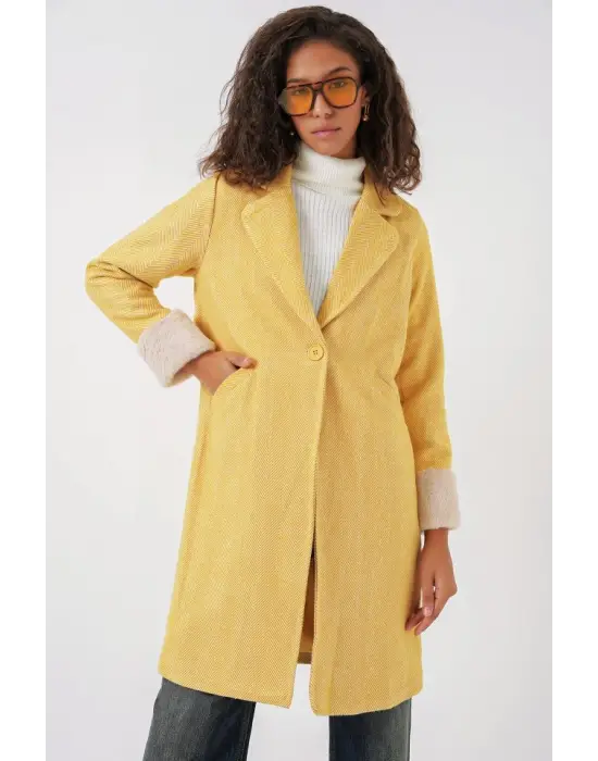 9085 Balık Sırtı Kaşe Kaban - B.Sarı