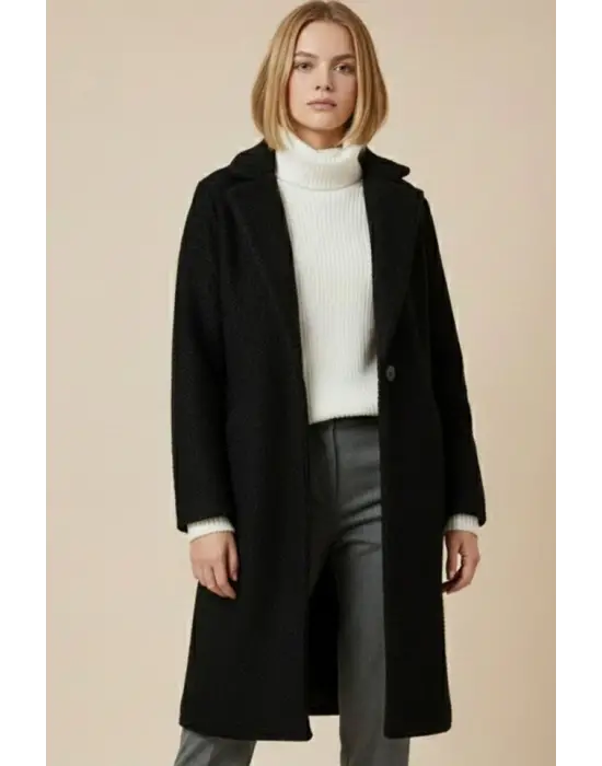 9085 Oversize Kaşe Kaban - D. Siyah