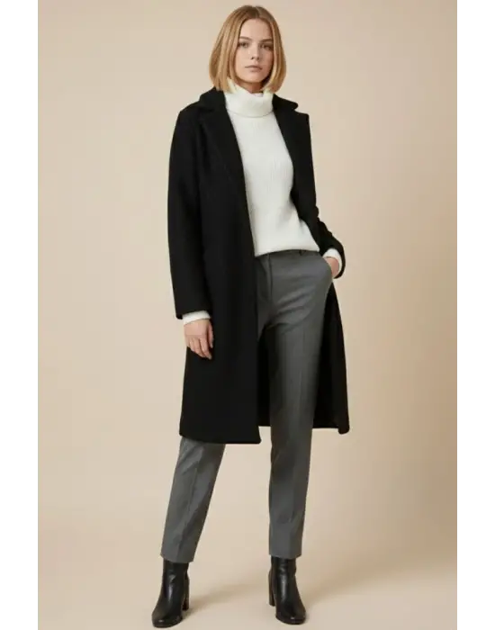 9085 Oversize Kaşe Kaban - D. Siyah