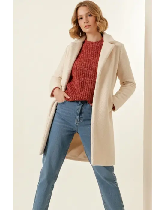 9085 Oversize Kaşe Kaban - M. Krem