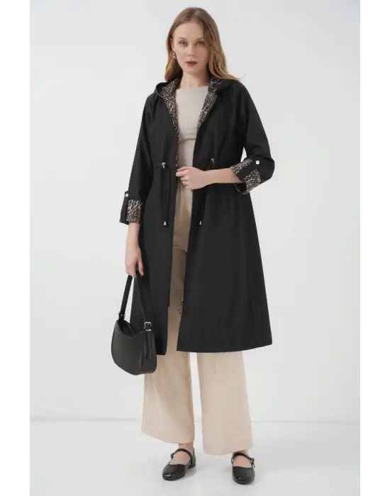 Modern Beli Büzgülü Kapşonlu Trençkot