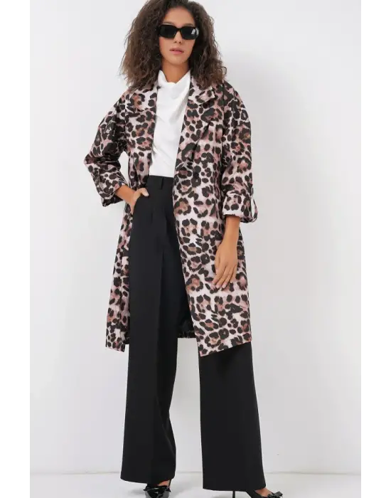 9104 Kruvaze Yaka Astarlı Trençkot - C. Kahverengi