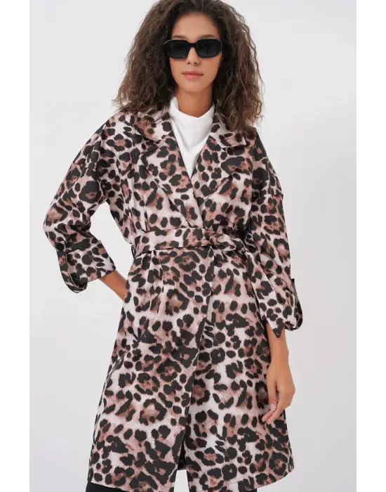 9104 Kruvaze Yaka Astarlı Trençkot - C. Kahverengi