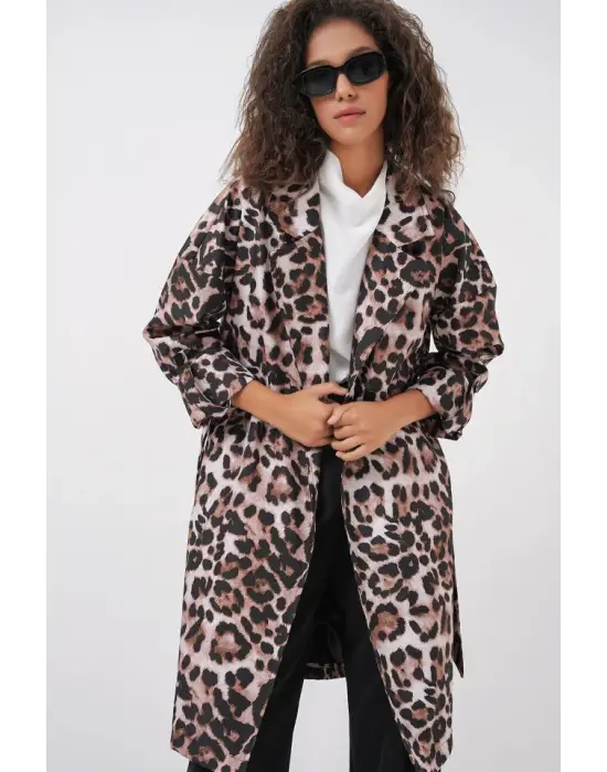 9104 Kruvaze Yaka Astarlı Trençkot - C. Kahverengi