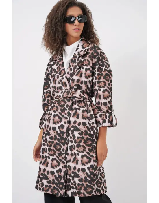 9104 Kruvaze Yaka Astarlı Trençkot - C. Kahverengi