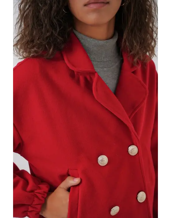 9117 Kruvaze Yaka Crop Ceket - Kırmızı