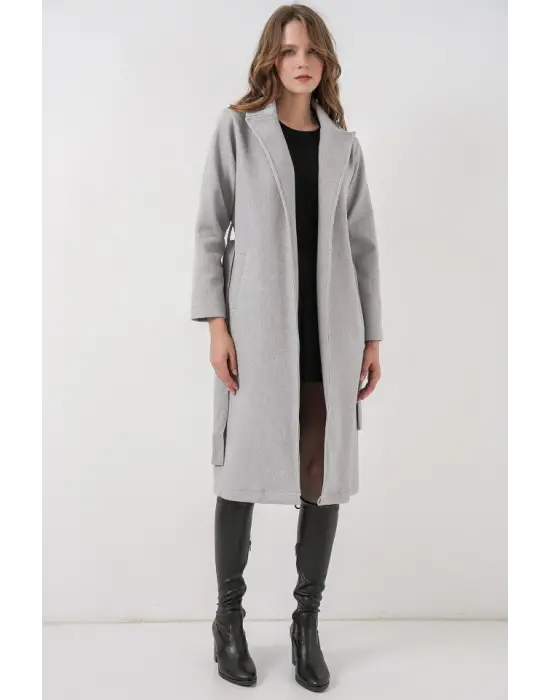 9118 Kruvaze Yaka Kaşe Kaban - A.Gri