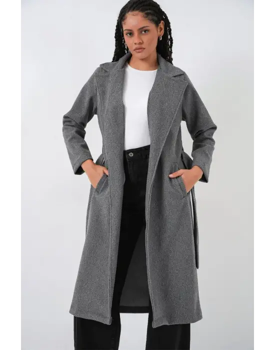 Modern Kruvaze Yaka Kaşe Kaban