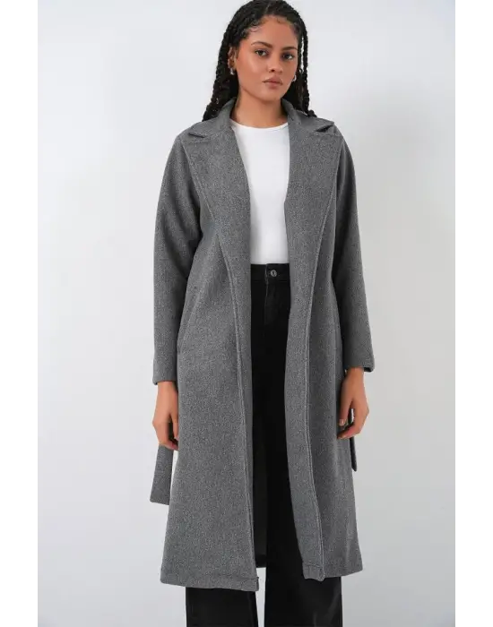 Modern Kruvaze Yaka Kaşe Kaban