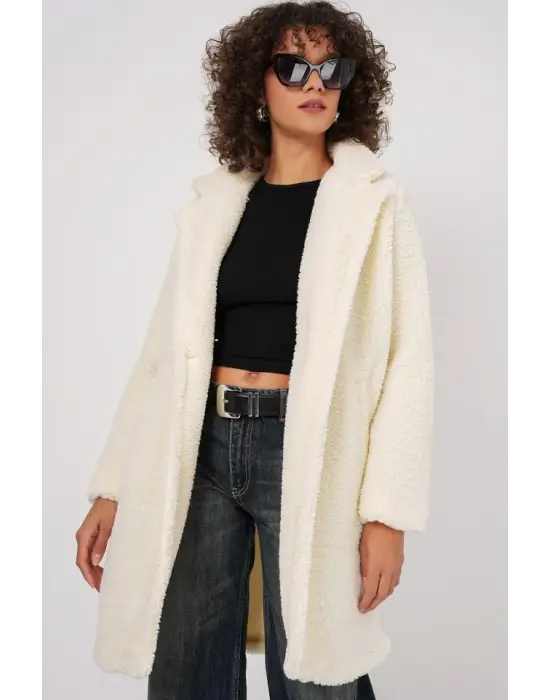 9148 Oversize Peluş Kaban - Ekru