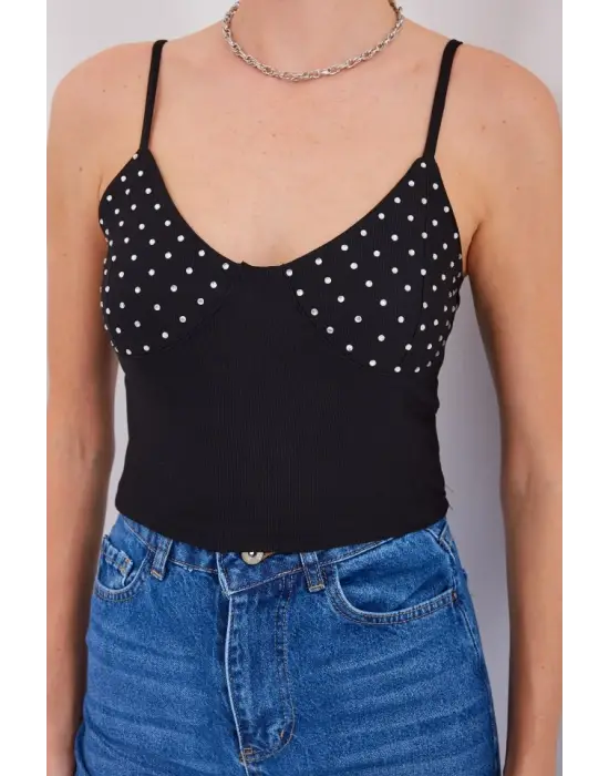 918 İp Askılı Crop Top - Siyah