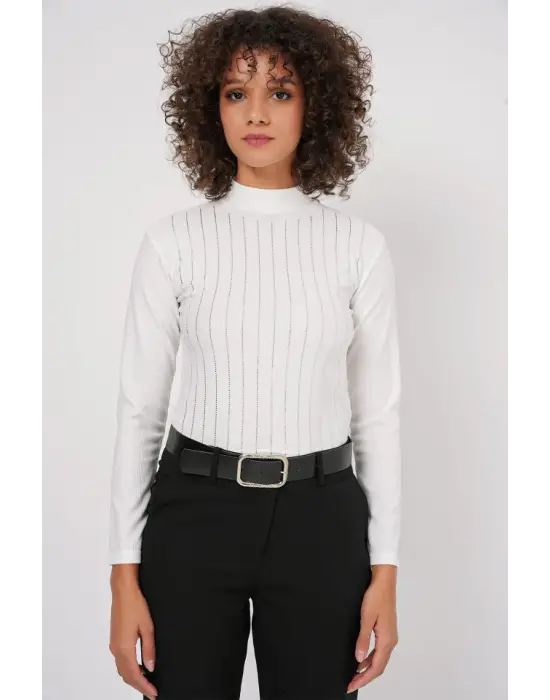 922 Taşlı Body - Beyaz