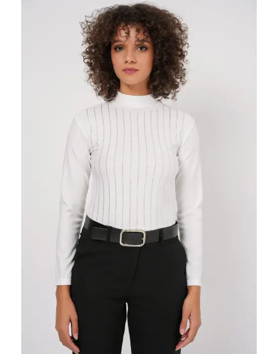 922 Taşlı Body - Beyaz