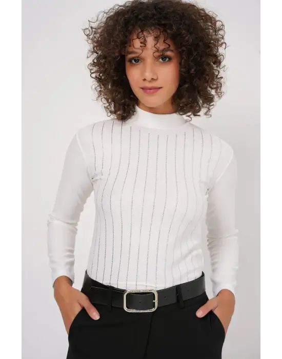 922 Taşlı Body - Beyaz