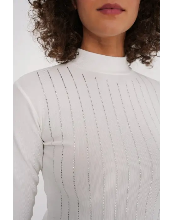 922 Taşlı Body - Beyaz