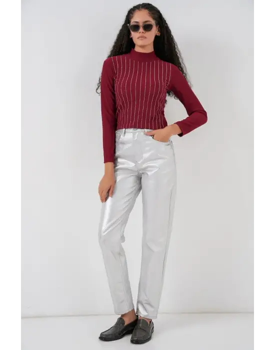 922 Taşlı Body - Bordo