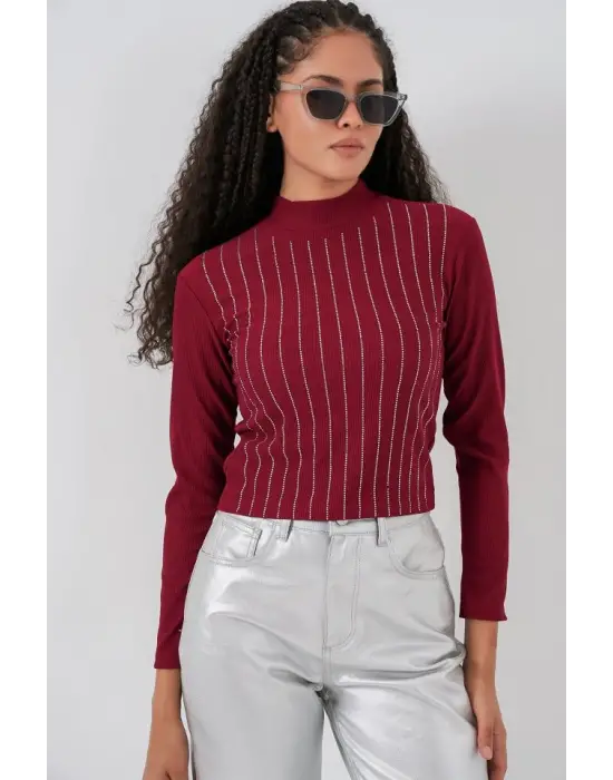 922 Taşlı Body - Bordo