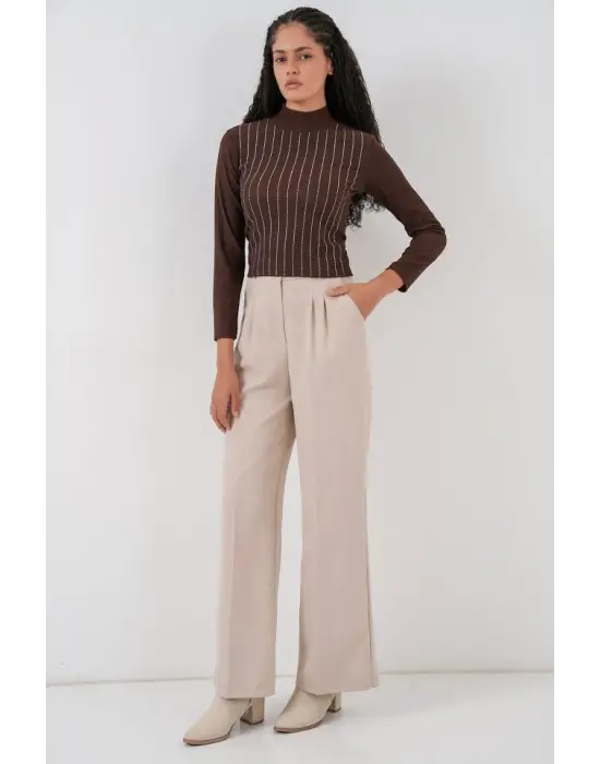 922 Taşlı Body - Kahverengi