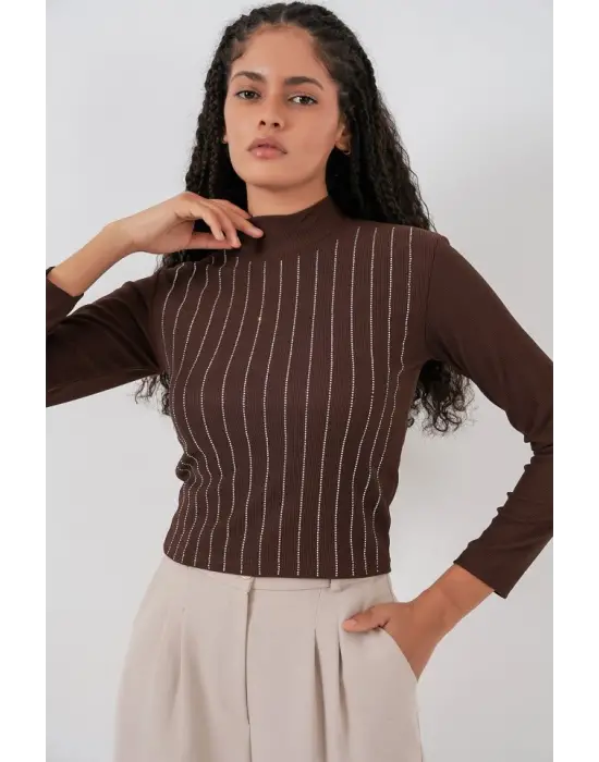 922 Taşlı Body - Kahverengi