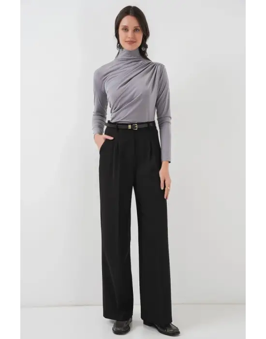 925 Büzgü Detaylı Sandy Bluz - Gri