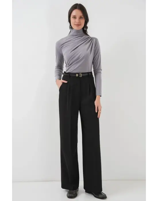 925 Büzgü Detaylı Sandy Bluz - Gri