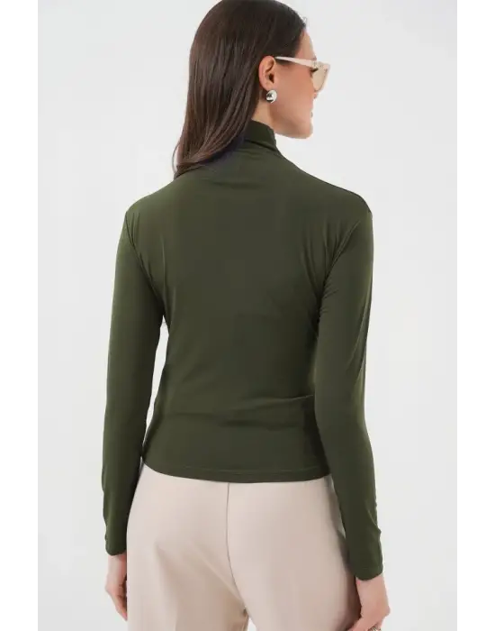 925 Büzgü Detaylı Sandy Bluz - Haki