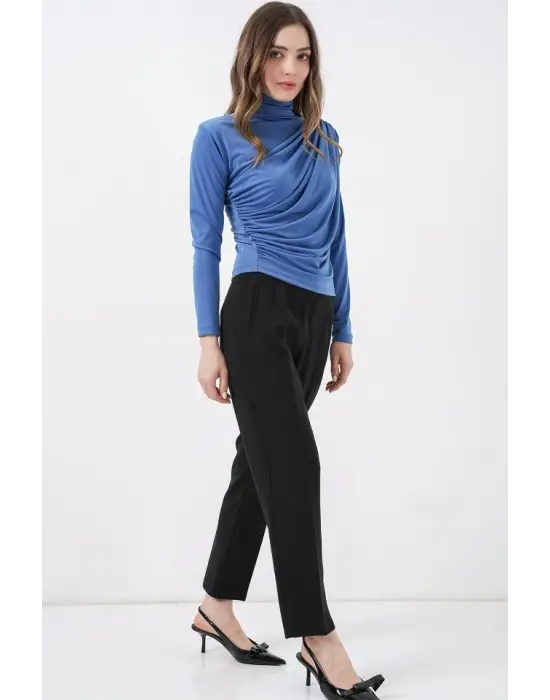 925 Büzgü Detaylı Sandy Bluz - İndigo