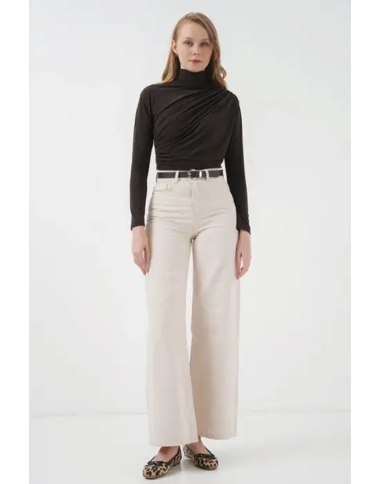 925 Büzgü Detaylı Sandy Bluz - Kahverengi