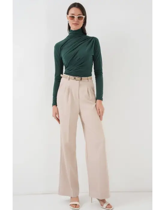 925 Büzgü Detaylı Sandy Bluz - Zümrüt Yeşili