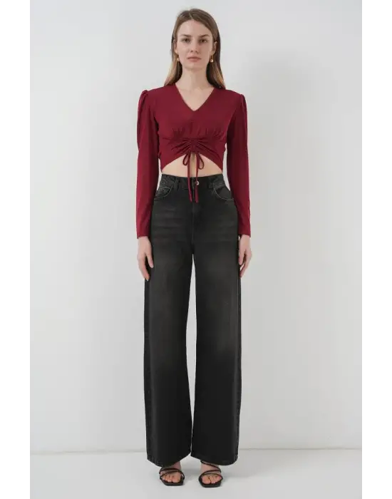 936 Sandy Crop Bluz - Bordo