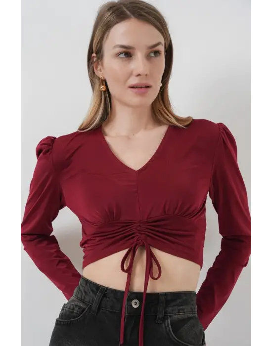 936 Sandy Crop Bluz - Bordo