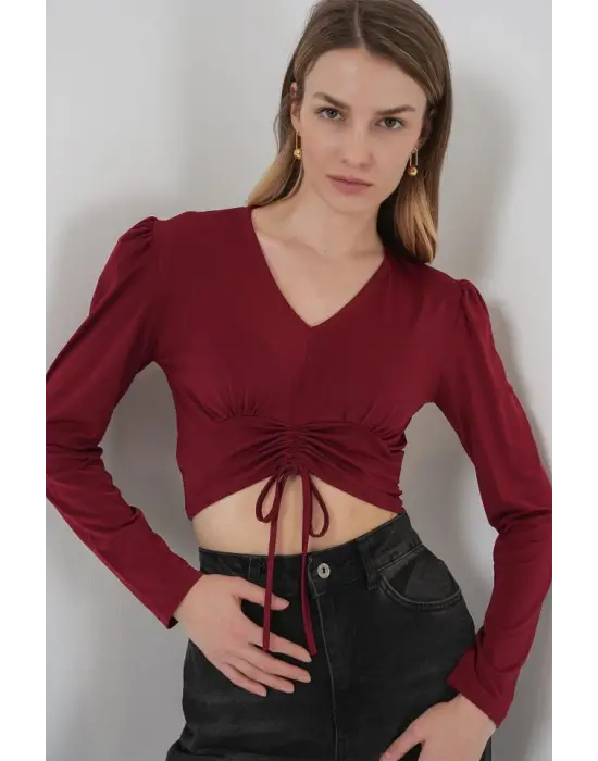 936 Sandy Crop Bluz - Bordo