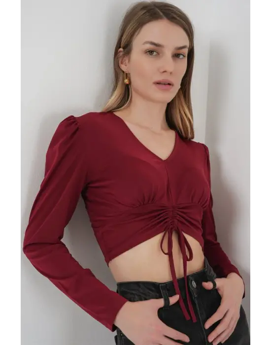 936 Sandy Crop Bluz - Bordo